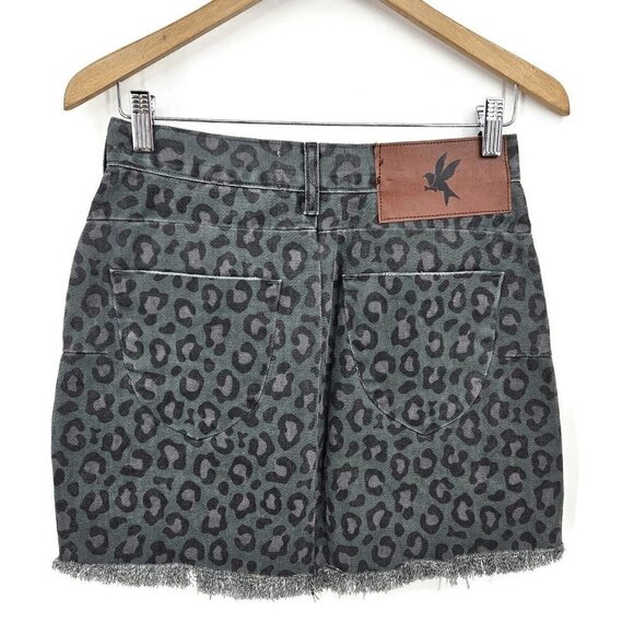 New One Teaspoon Leopard Vanguard Denim Skirt Womens 26 Mini Night Crawler - Picture 4 of 6
